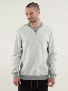 Men's Lululemon All Town Crew Long Sleeve in Heathered White XL